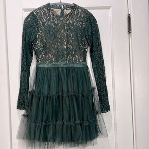 INA Lace Dress, Small, Green and Nude